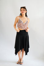 Doreen Asymmetrical Midi Skirt with Slit in Black
