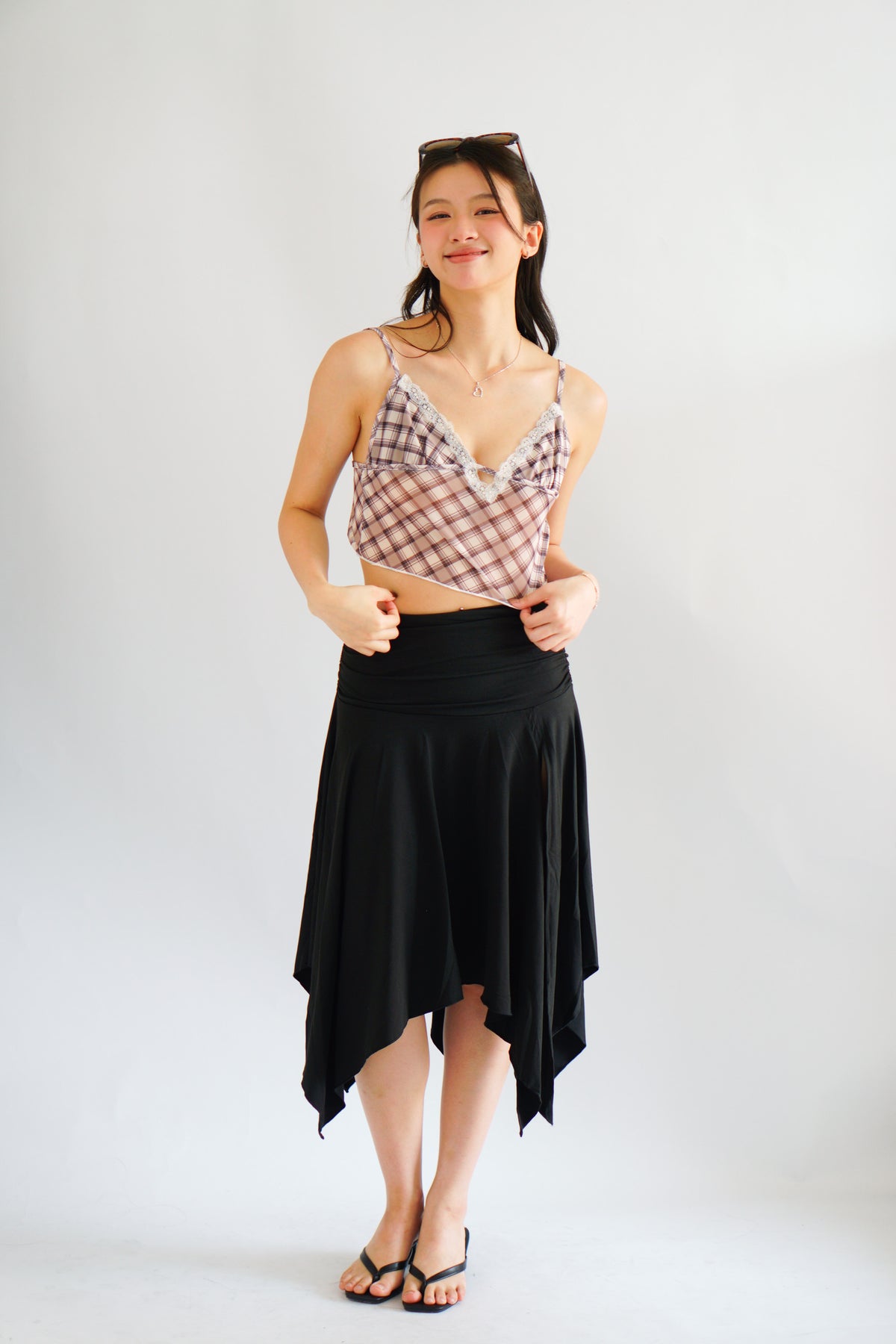 Doreen Asymmetrical Midi Skirt with Slit in Black