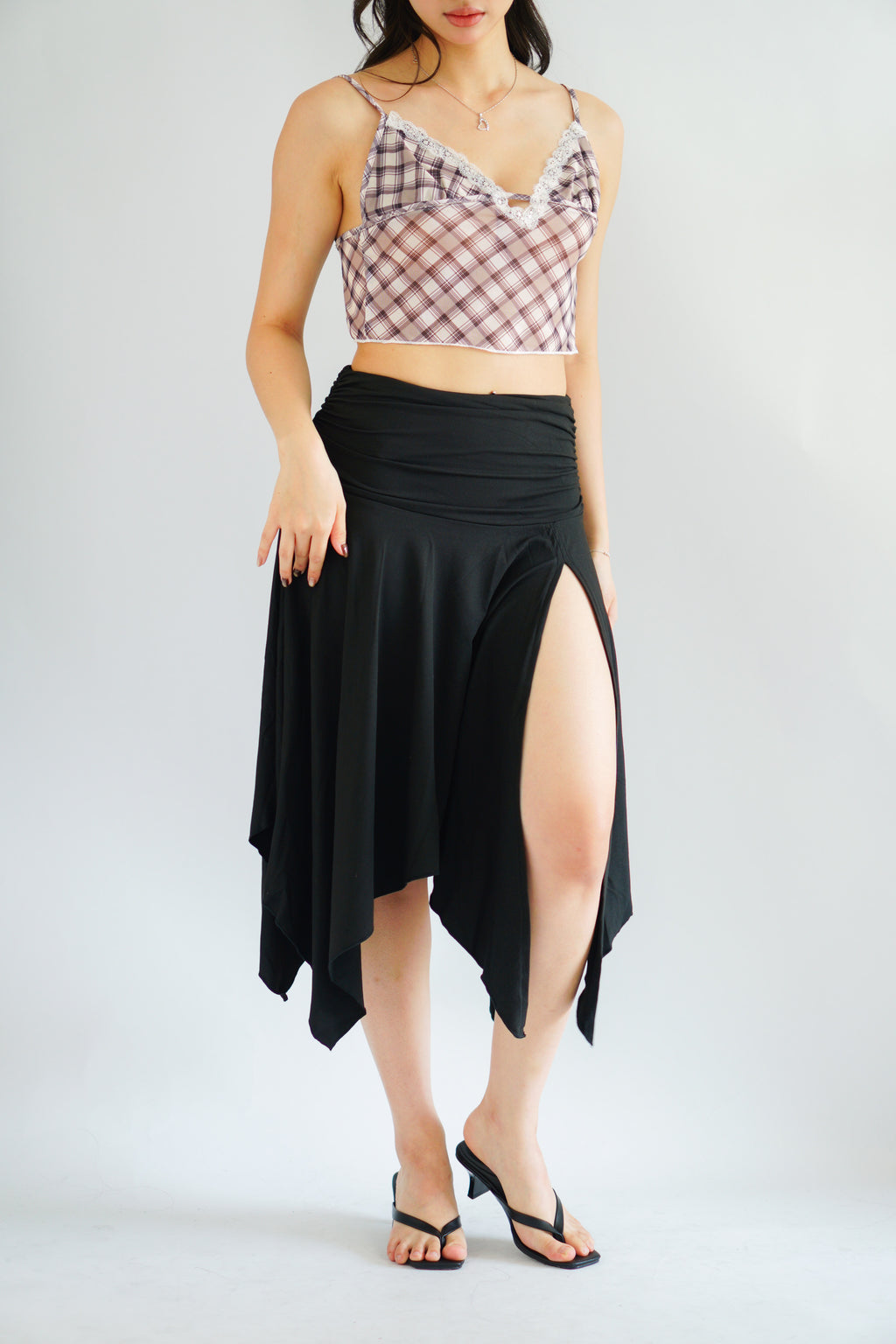 Doreen Asymmetrical Midi Skirt with Slit in Black