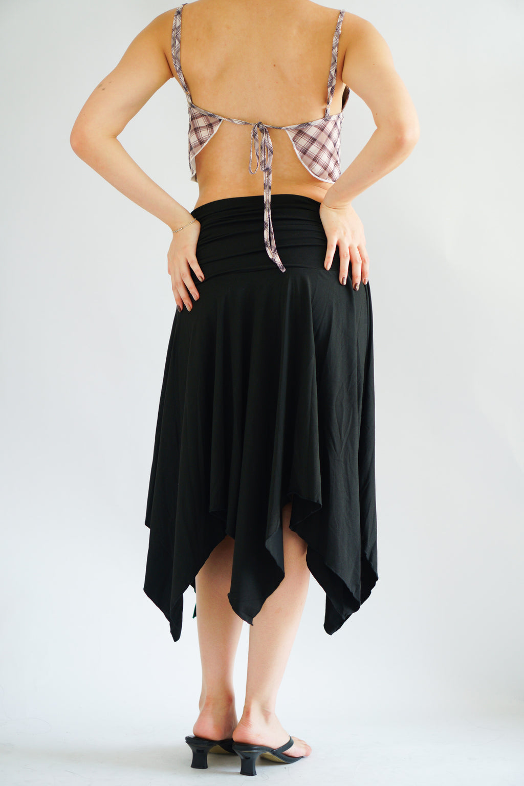 Doreen Asymmetrical Midi Skirt with Slit in Black