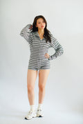 Nikka Stripes Button Down Knit 2 Piece Set in Grey