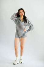 Nikka Stripes Button Down Knit 2 Piece Set in Grey