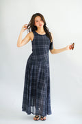 Shermaine Plaid A-line Maxi Dress in Dark Blue