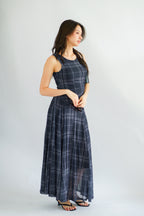 Shermaine Plaid A-line Maxi Dress in Dark Blue