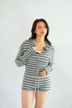 Nikka Stripes Button Down Knit 2 Piece Set in Grey