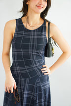 Shermaine Plaid A-line Maxi Dress in Dark Blue