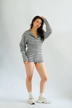 Nikka Stripes Button Down Knit 2 Piece Set in Grey