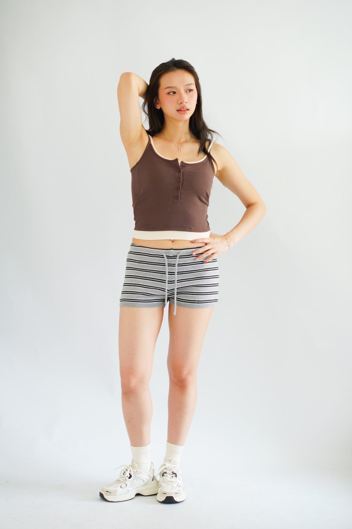 Nikka Stripes Button Down Knit 2 Piece Set in Grey