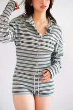 Nikka Stripes Button Down Knit 2 Piece Set in Grey