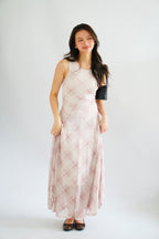 Shermaine Plaid A-line Maxi Dress in Beige Khaki