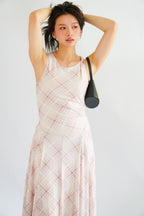 Shermaine Plaid A-line Maxi Dress in Beige Khaki
