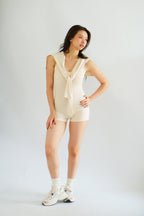 Lovi Padded Jumpsuit with Self Tied Scarf in Beige
