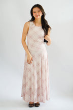 Shermaine Plaid A-line Maxi Dress in Beige Khaki