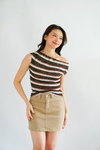 Atalia Stripes Textured Top in Brown