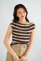 Atalia Stripes Textured Top in Brown