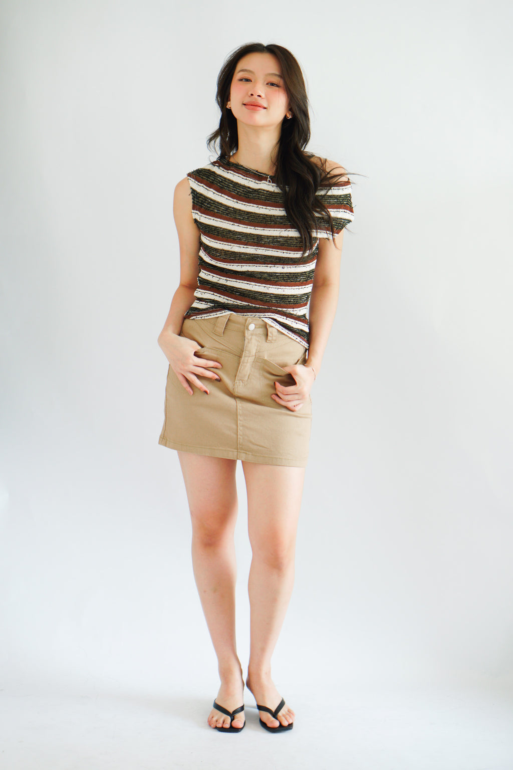 Atalia Stripes Textured Top in Brown