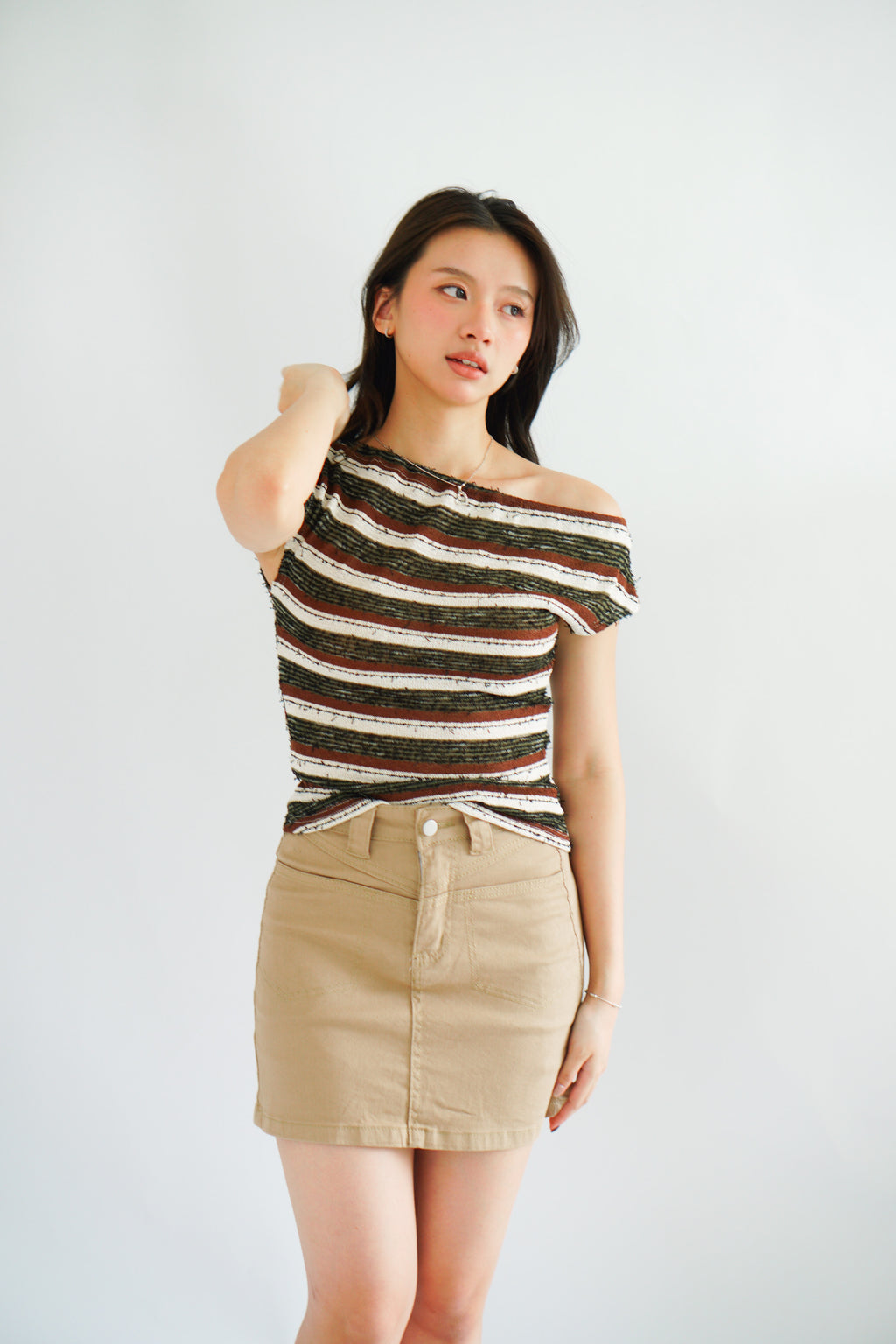 Atalia Stripes Textured Top in Brown