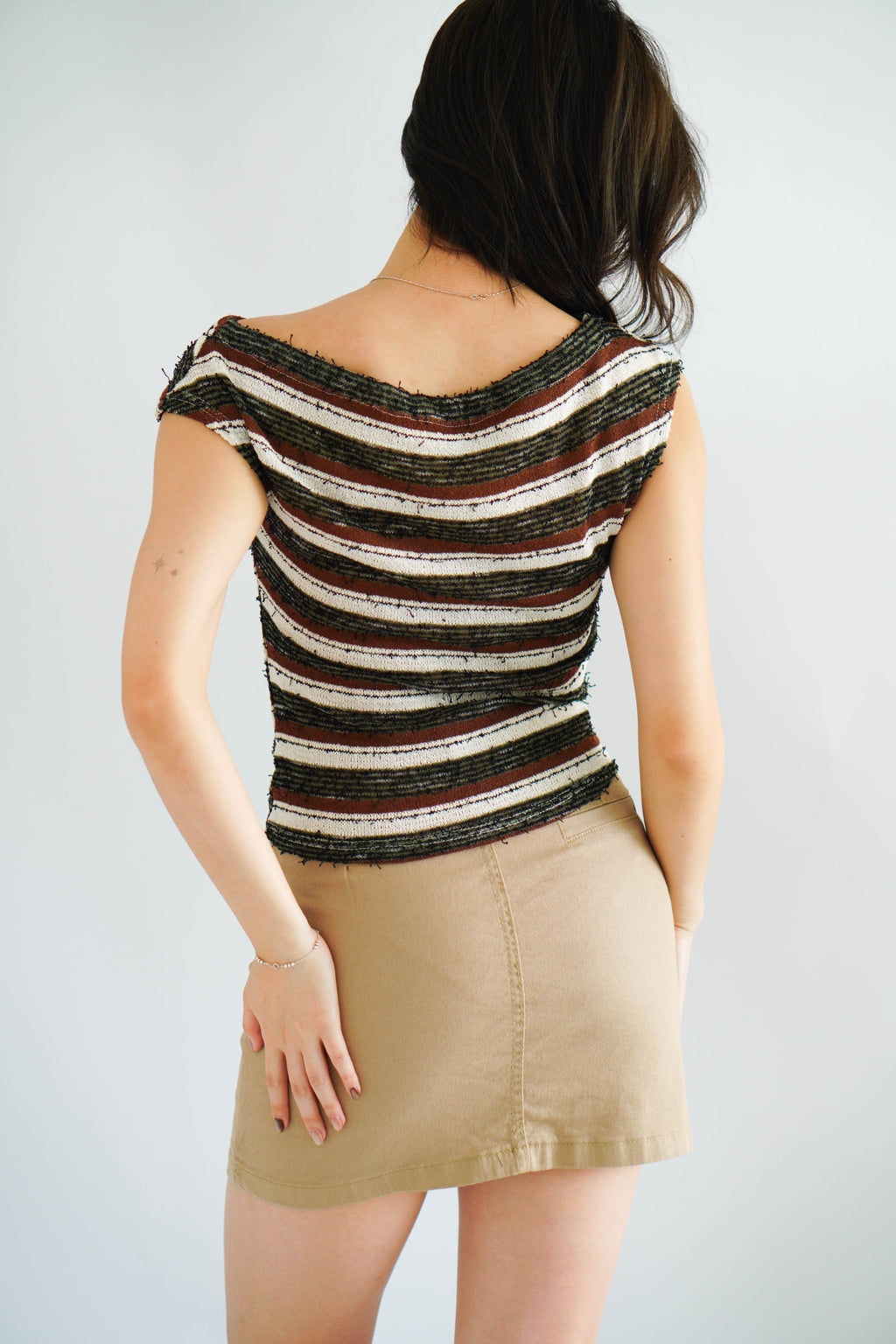 Atalia Stripes Textured Top in Brown