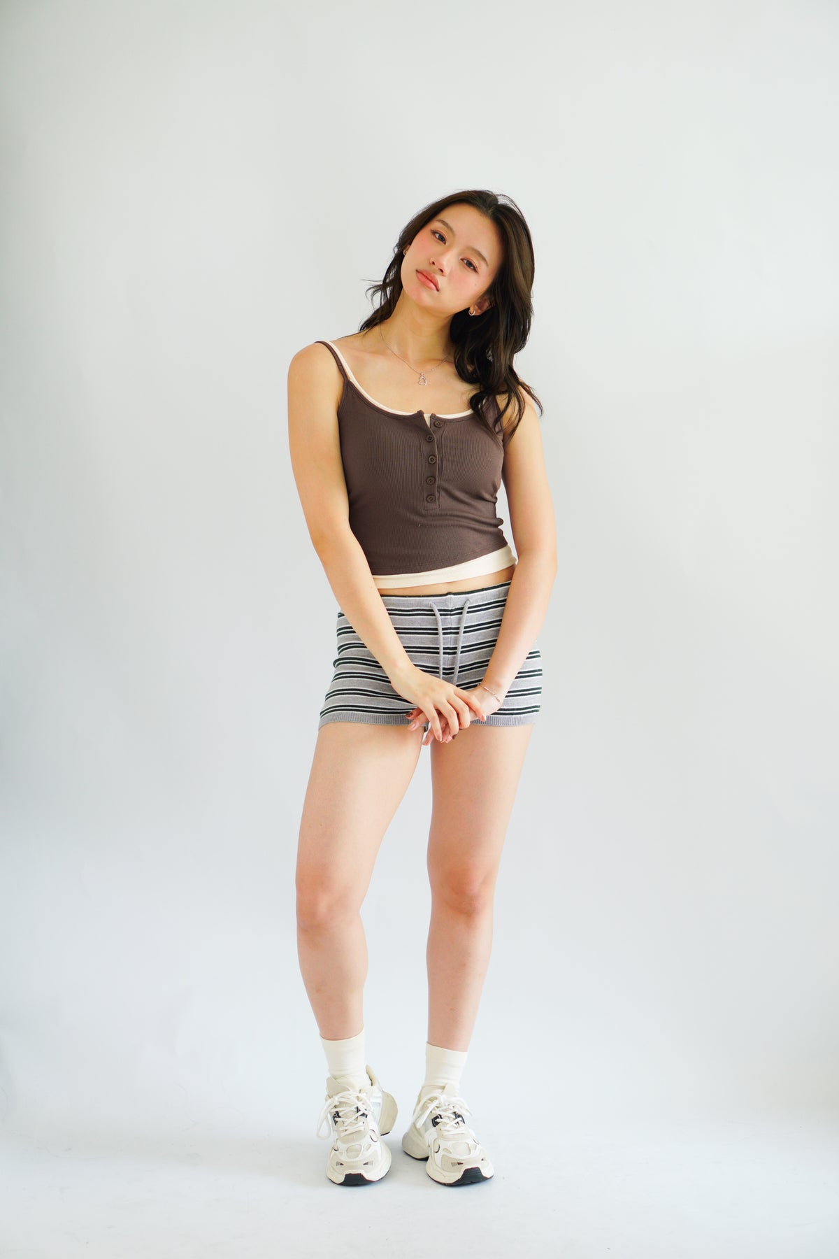 Rhon Faux 2 Layer Padded Camisole Top in Brown & Beige