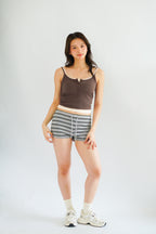 Rhon Faux 2 Layer Padded Camisole Top in Brown & Beige