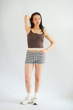 Rhon Faux 2 Layer Padded Camisole Top in Brown & Beige
