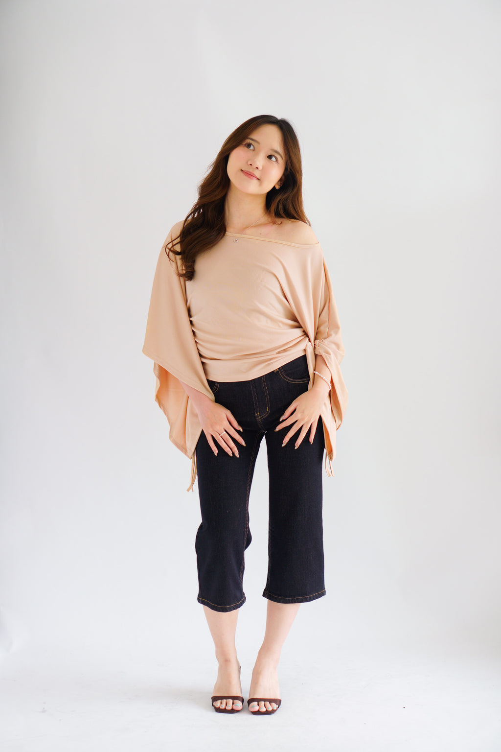 Jojo Toga Flutter Sleeves Top in Light Khaki