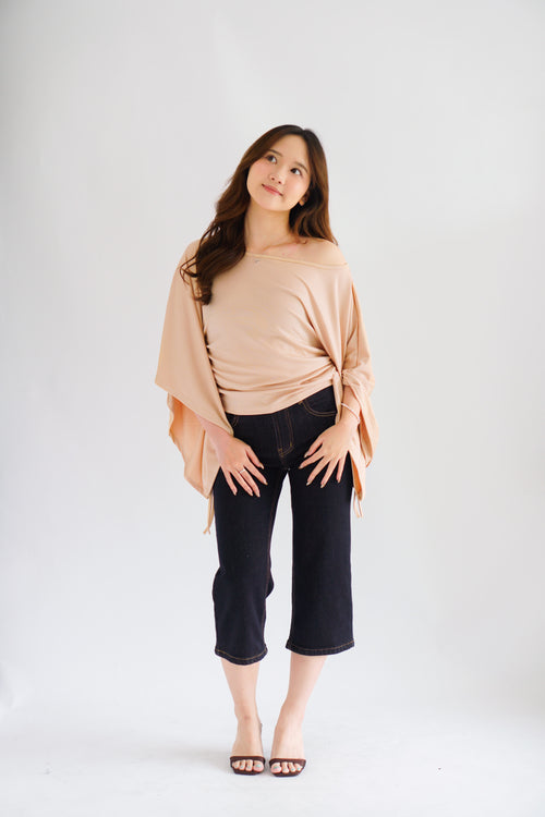 Jojo Toga Flutter Sleeves Top in Light Khaki