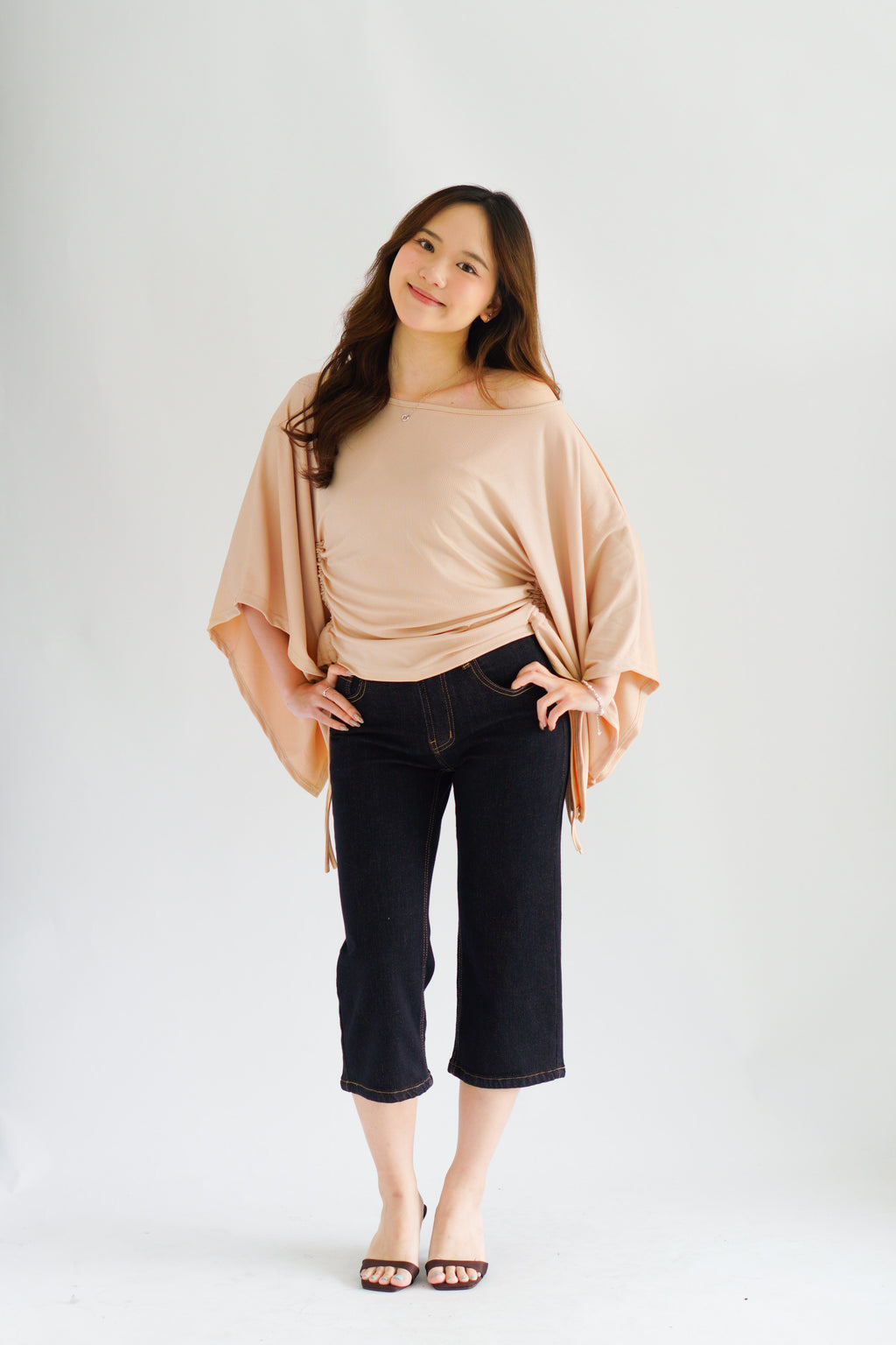 Jojo Toga Flutter Sleeves Top in Light Khaki
