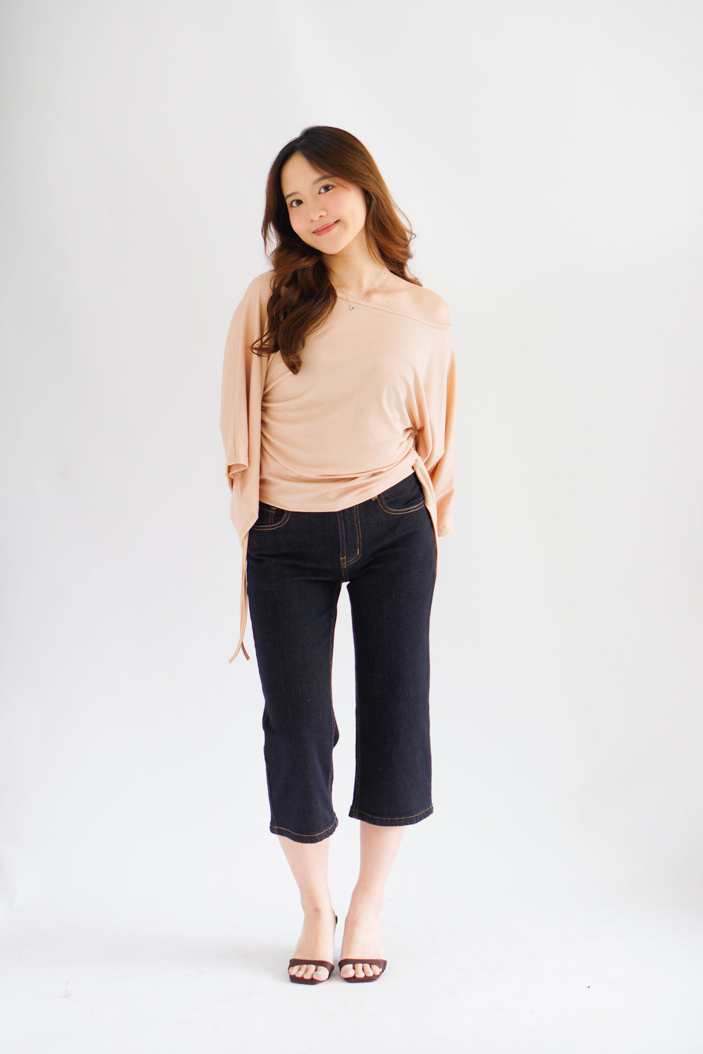 Jojo Toga Flutter Sleeves Top in Light Khaki