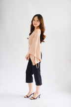 Jojo Toga Flutter Sleeves Top in Light Khaki