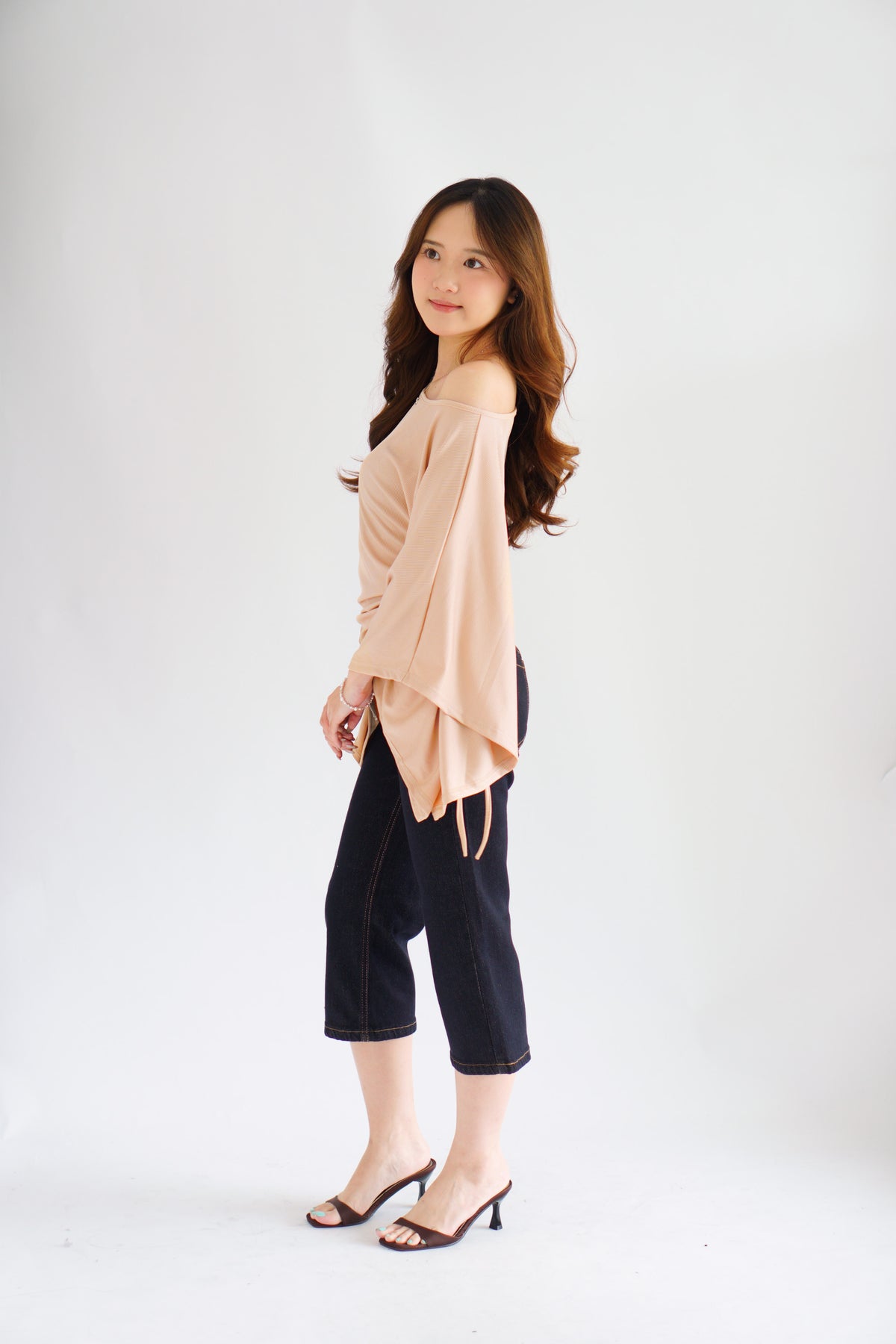 Jojo Toga Flutter Sleeves Top in Light Khaki