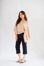Jojo Toga Flutter Sleeves Top in Light Khaki
