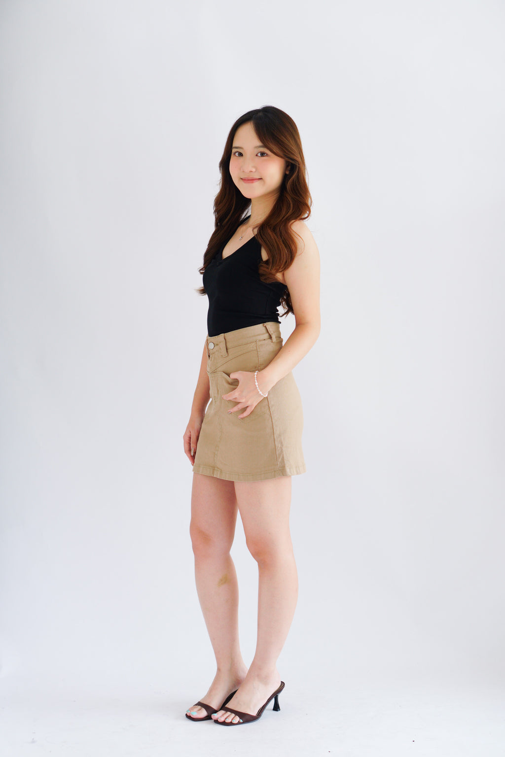 Tyra Cargo Mini Skirt with Pockets in Khaki