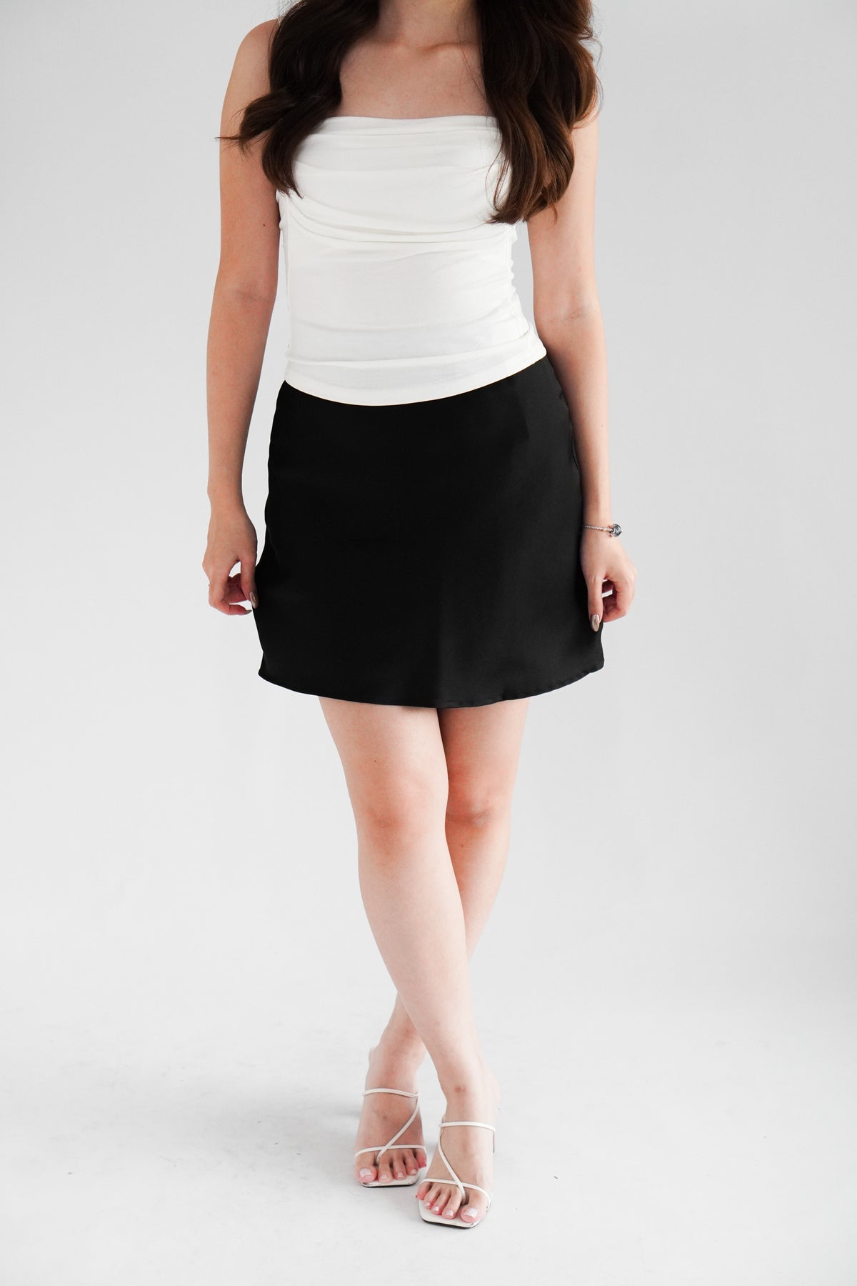 Kitri Mini Satin Skirt in Black