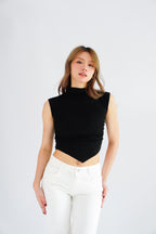 Elysia Basic High Neck Ruched Waist Top in Black