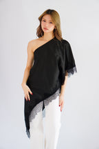 Marceline Lace Satin Toga Top in Black