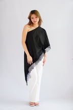 Marceline Lace Satin Toga Top in Black