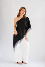 Marceline Lace Satin Toga Top in Black