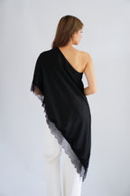 Marceline Lace Satin Toga Top in Black