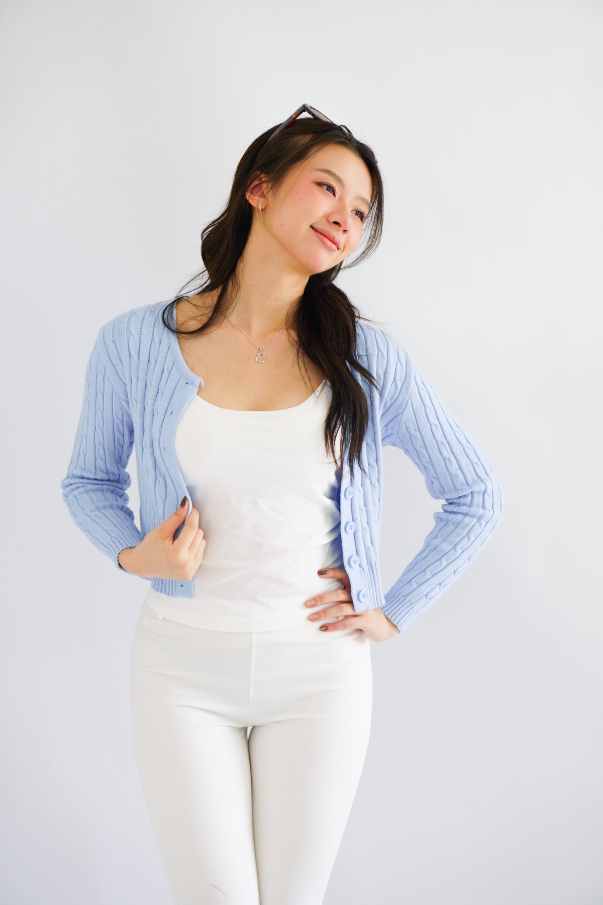 Dearisa Knit Cardigan Button Top in Blue