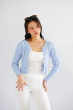 Dearisa Knit Cardigan Button Top in Blue