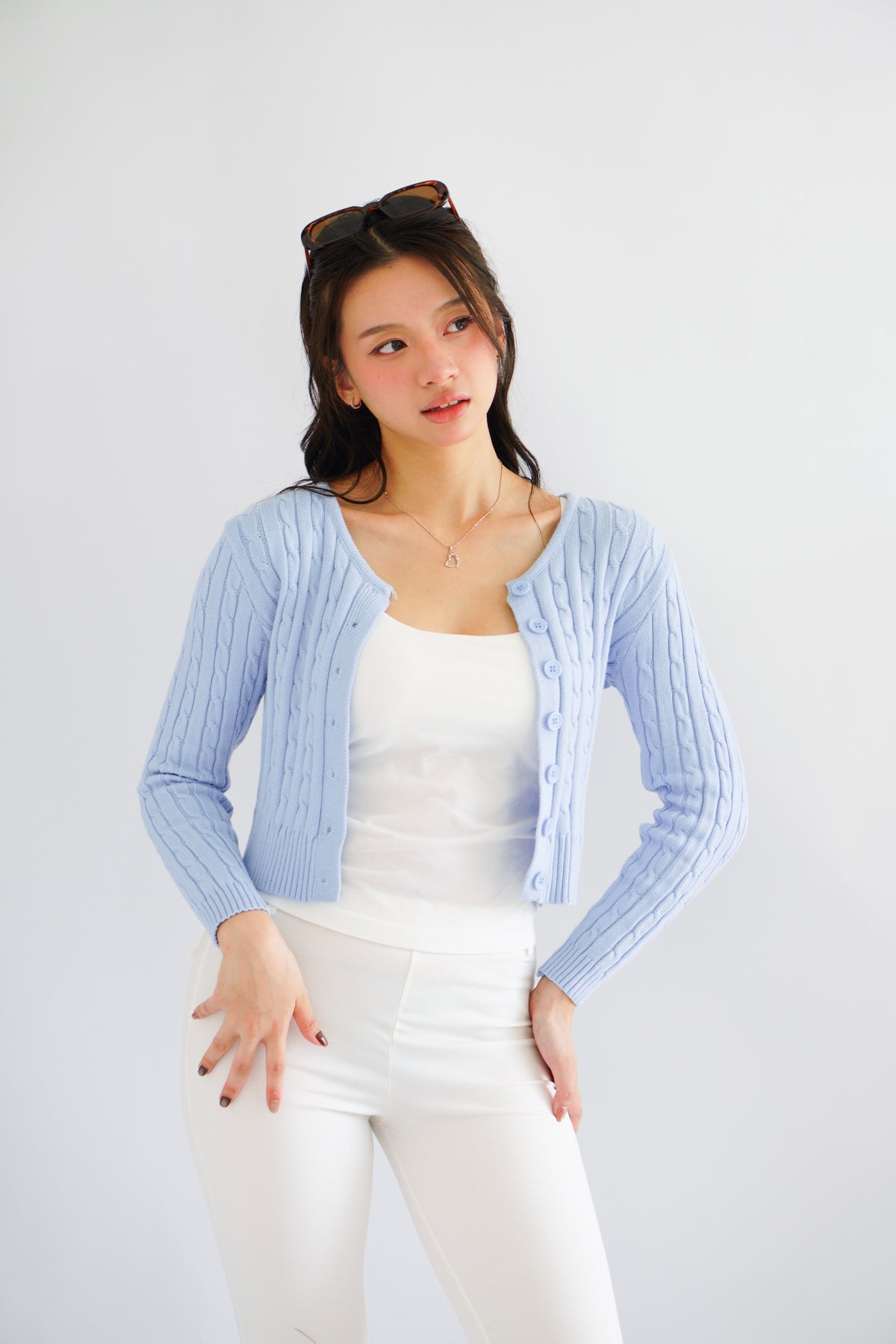 Dearisa Knit Cardigan Button Top in Blue