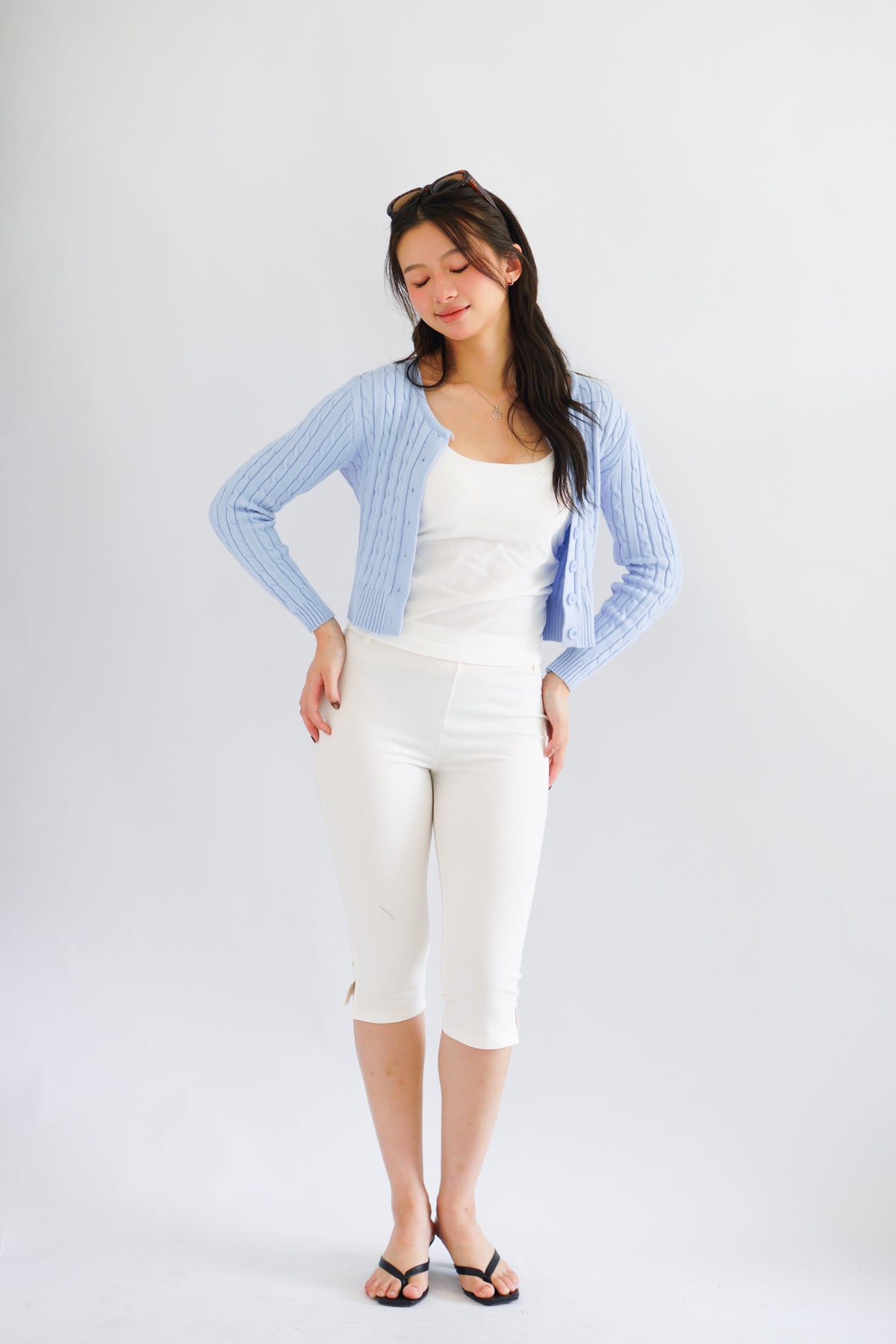 Dearisa Knit Cardigan Button Top in Blue