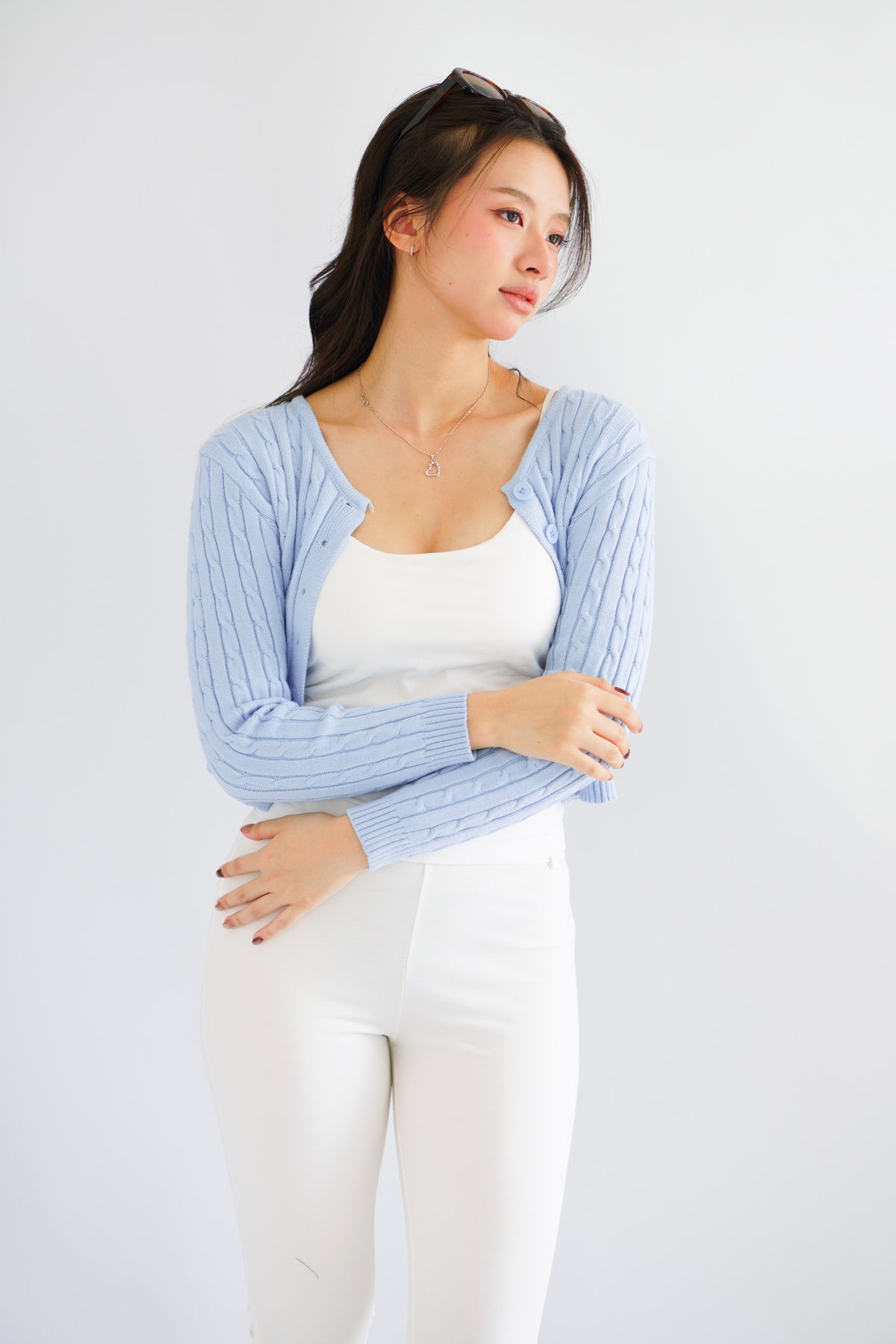 Dearisa Knit Cardigan Button Top in Blue