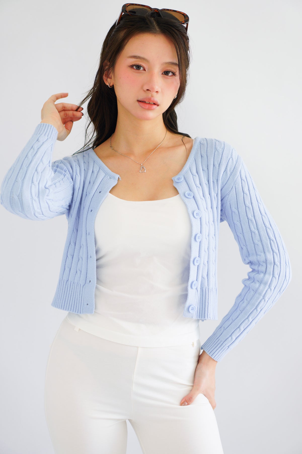 Dearisa Knit Cardigan Button Top in Blue