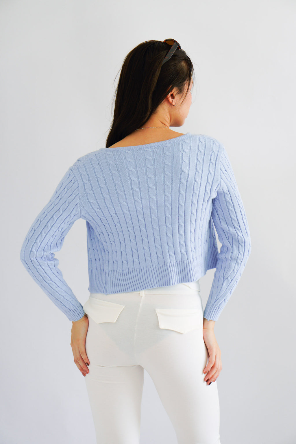 Dearisa Knit Cardigan Button Top in Blue
