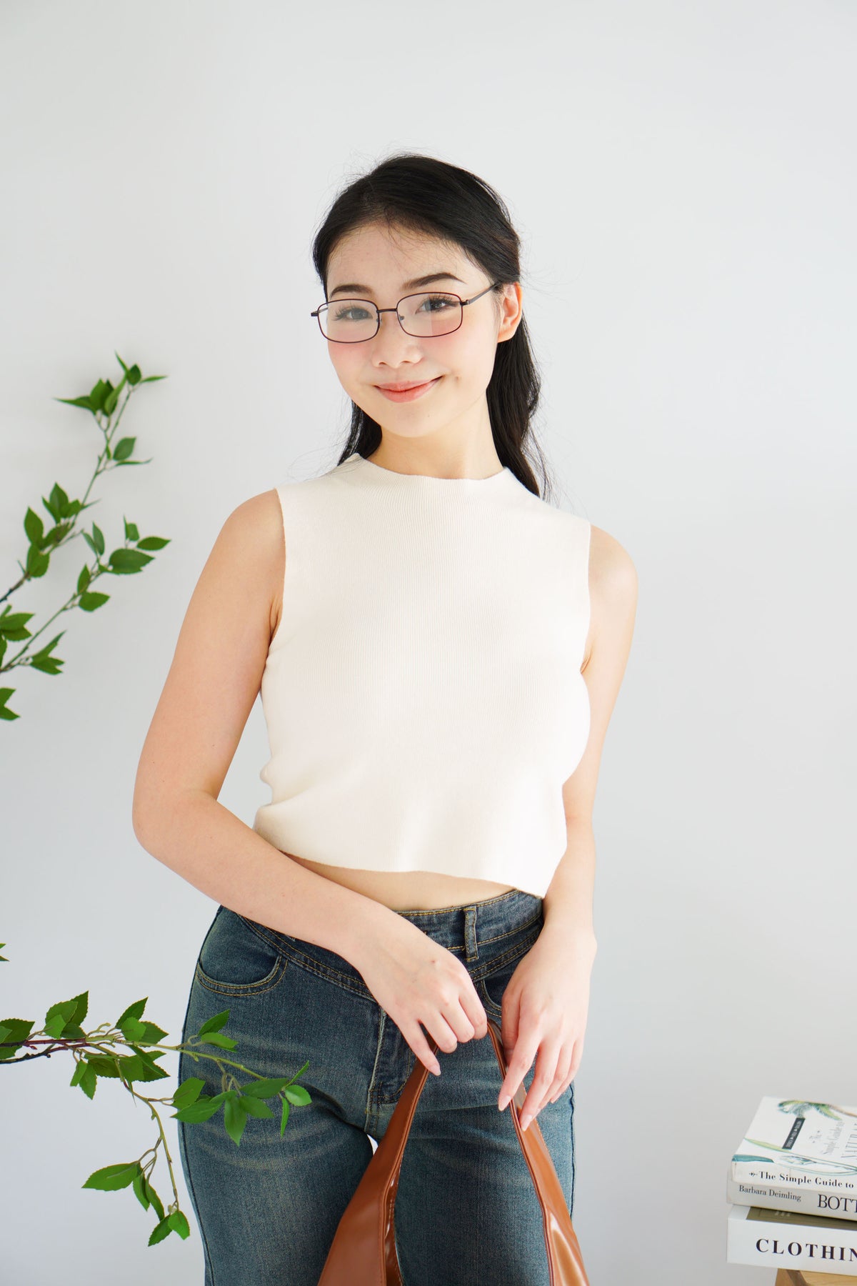 Patty Basic High Neck Knit Top in Cream White