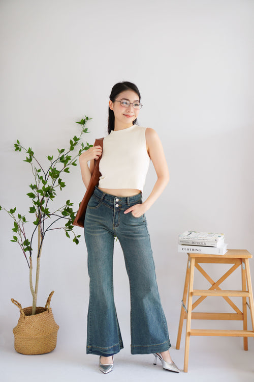 Patty Basic High Neck Knit Top in Cream White