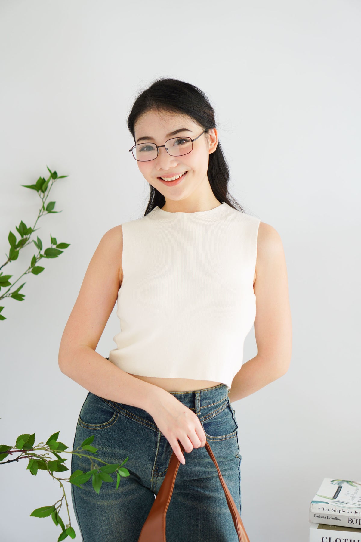 Patty Basic High Neck Knit Top in Cream White
