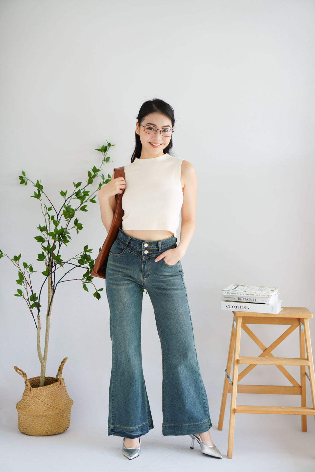 Patty Basic High Neck Knit Top in Cream White